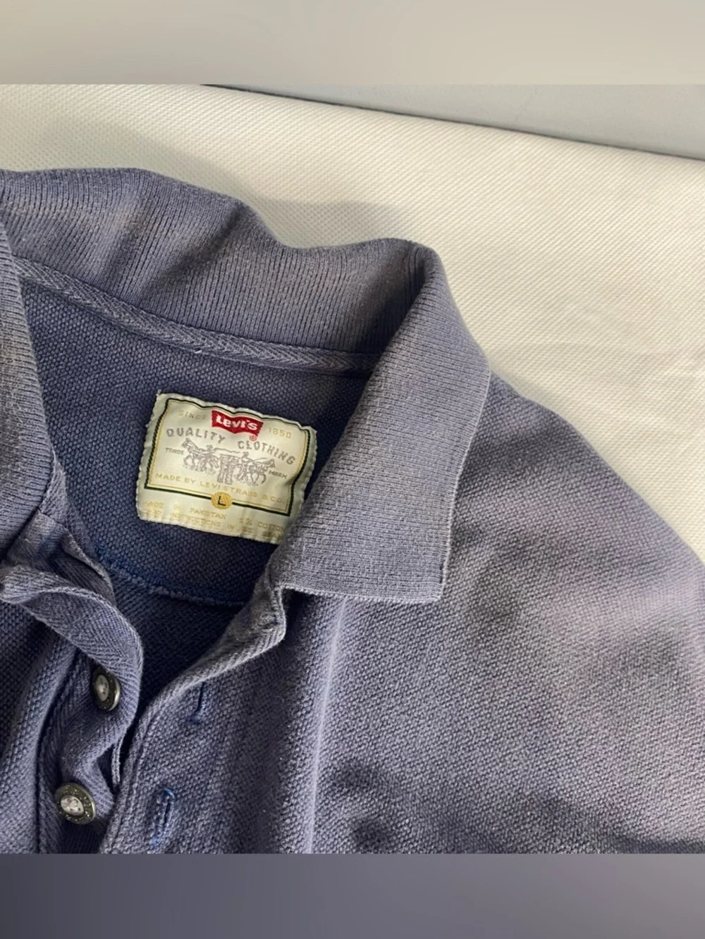 Vtg Levis Polo Shirt Mens Large Blue Short Sleeve 90s Heavyweight Stained